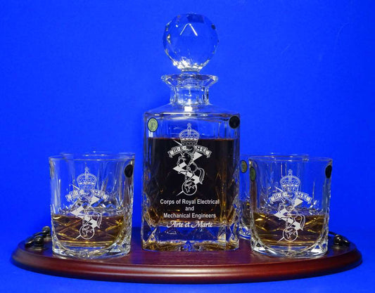 REME Bohemia Crystal Decanter & Matching 4 Glasses with Tray