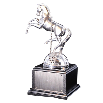 REME Rearing Horse in Polished Pewter on a Silver Globe