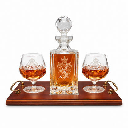 REME Brandy Crystal Decanter, 2 Glasses Tray Set