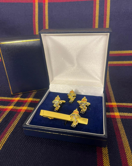 REME (King) Badge Cufflinks, Tie Bar and Lapel Pin Set