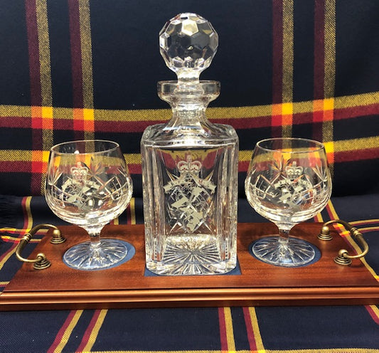 REME Brandy Crystal Decanter, 2 Glasses Tray Set