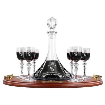 REME Port Decanter, 6 Decorative Stem Glasses and Presentation Tray