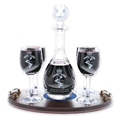 REME Crystal Wine Decanter with 4 Glasses on a Presentation Tray