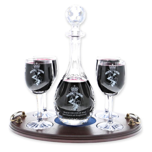 REME Crystal Wine Decanter with 4 Glasses on a Presentation Tray