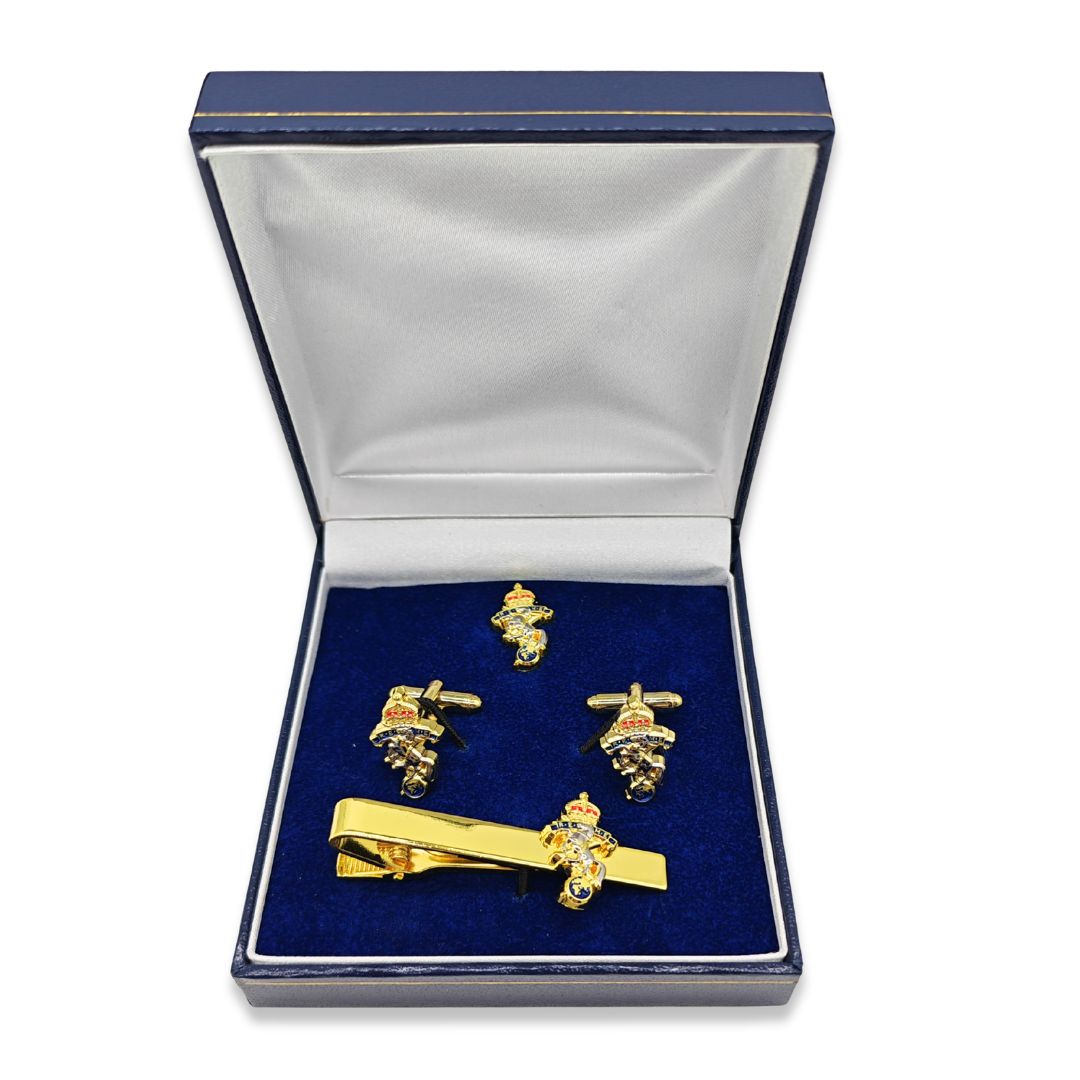 REME (King) Badge Cufflinks, Tie Bar and Lapel Pin Set
