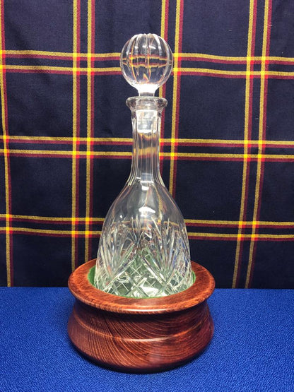 Crystal Cut Decanter with a Round Wooden Table Stand