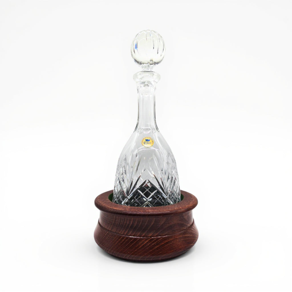 Crystal Cut Decanter with a Round Wooden Table Stand