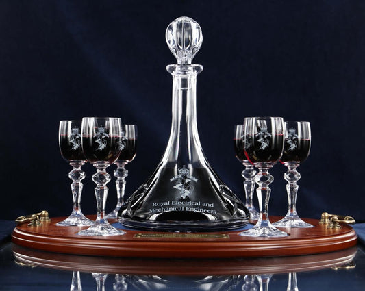 REME Port Decanter, 6 Decorative Stem Glasses and Presentation Tray
